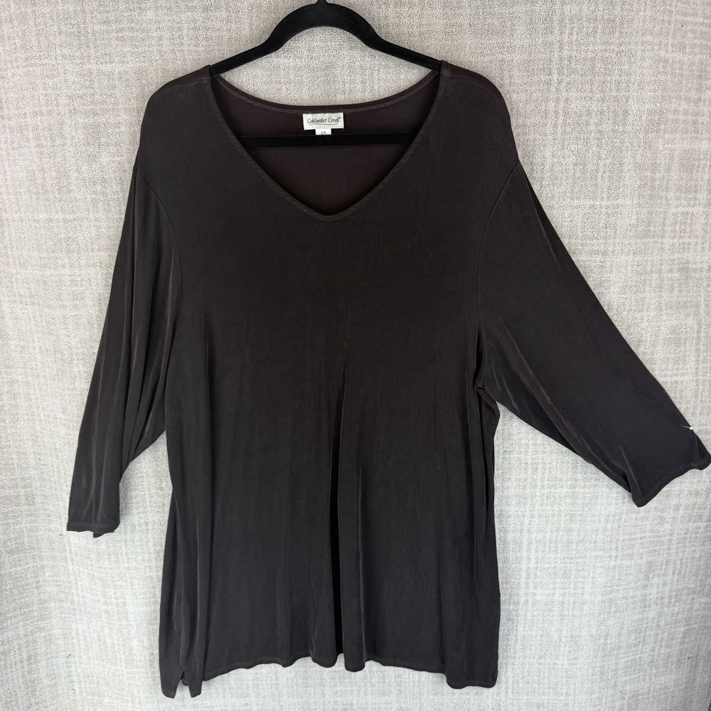 Coldwater Creek T-Shirt Womens 2X Brown Tunic V-Neck Rayon Stretch Knit